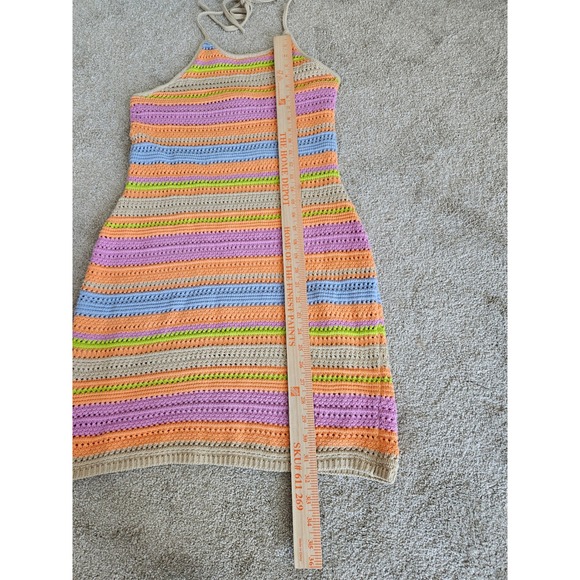 House of Harlow 1960 Crochet Mini Dress Womens L Multi Color Striped Boho - Picture 3 of 8